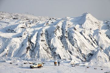 Bergbautour durch den aktiven Tagebau Welzow-Süd im Winter.